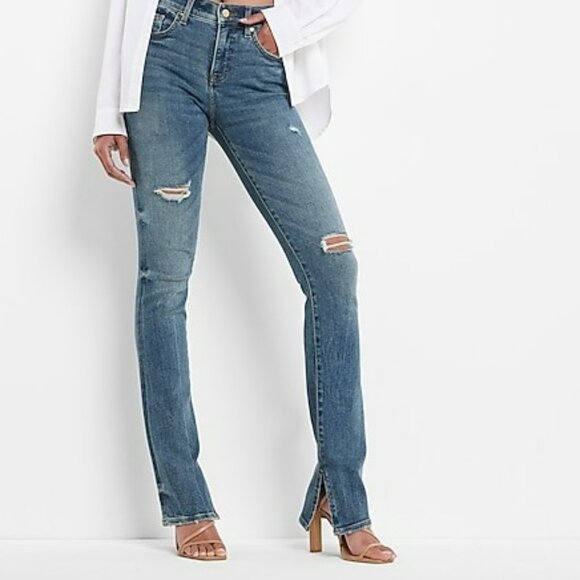 EXPRESS Skyscraper Ripped Jeans Blue Split Hem 4S NWT - Picture 1 of 15